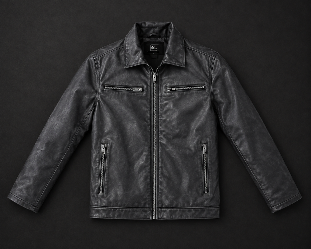 Men’s Black Leather-Look Classic Biker Jacket