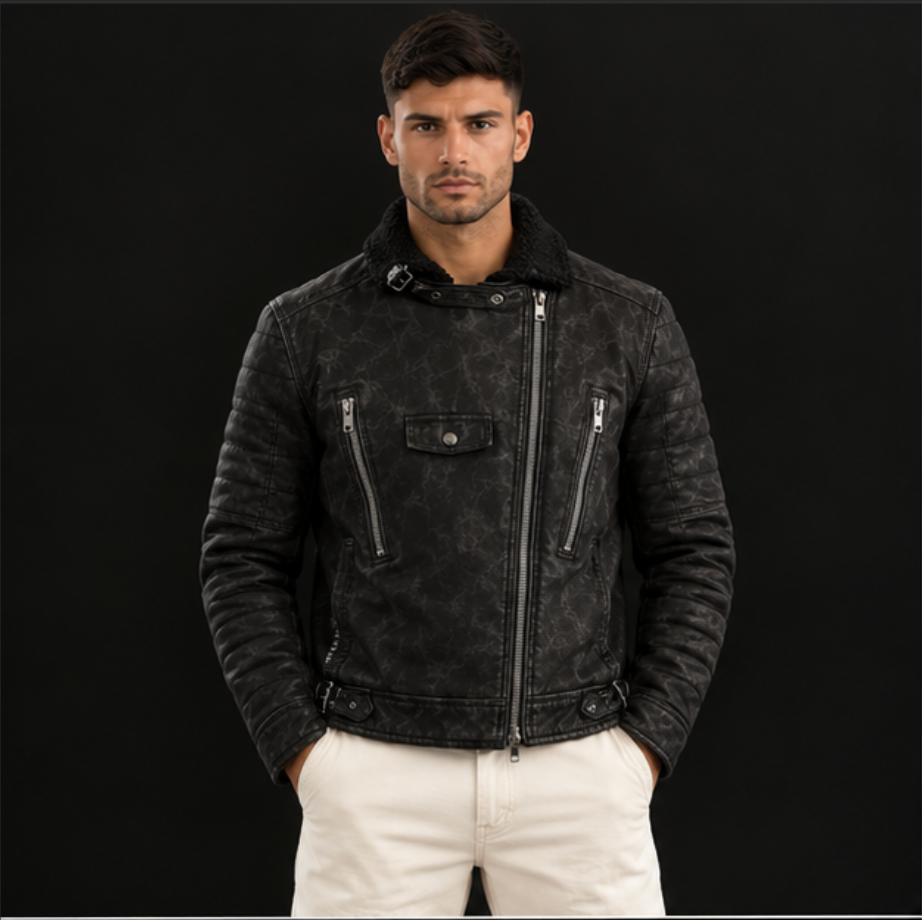Men’s Black Quilted Leather Biker Jacket
