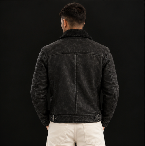 Men’s Black Quilted Leather Biker Jacket